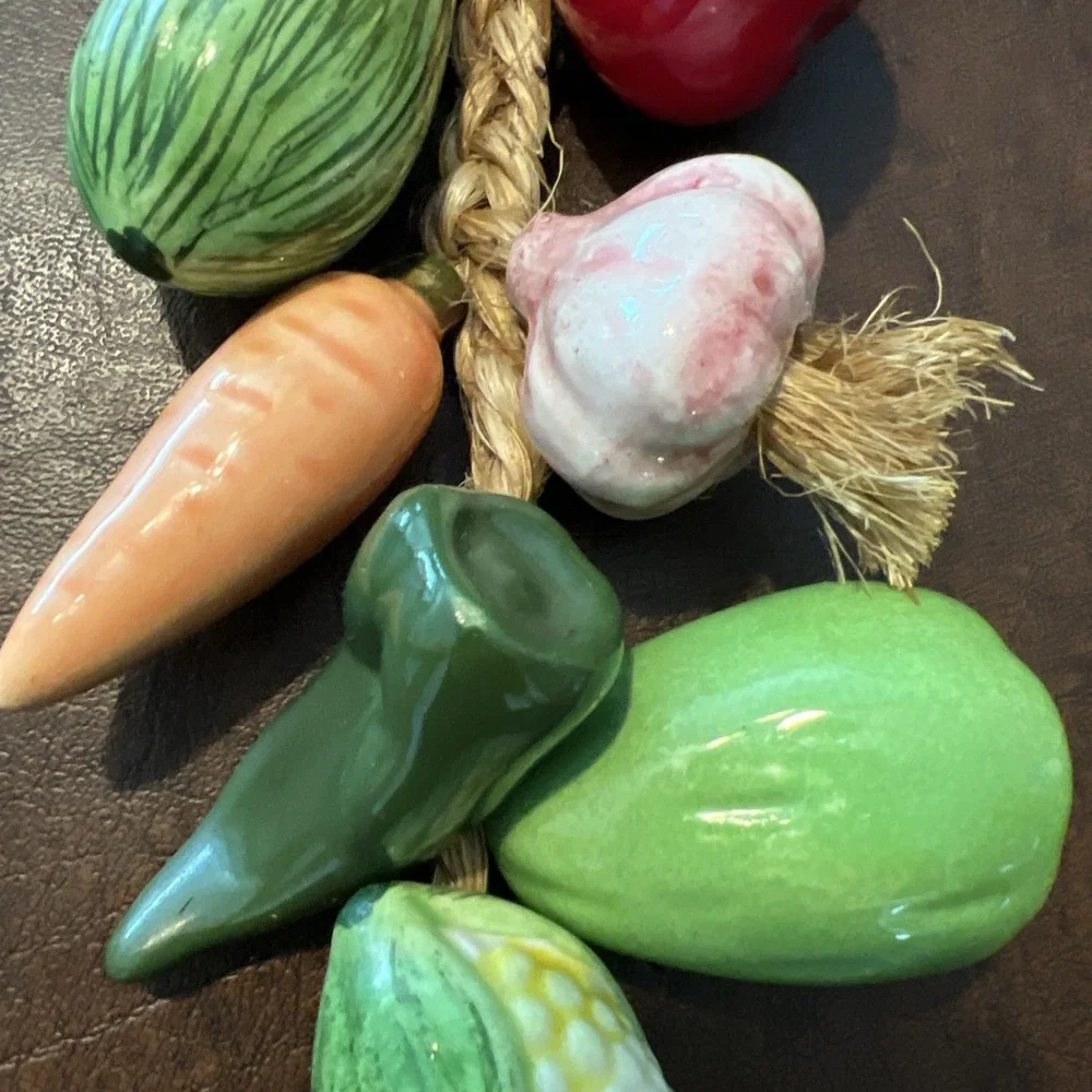 Vintage Hanging Ceramic Vegetables On Jute Rope Farmhouse & Kitchen Decor